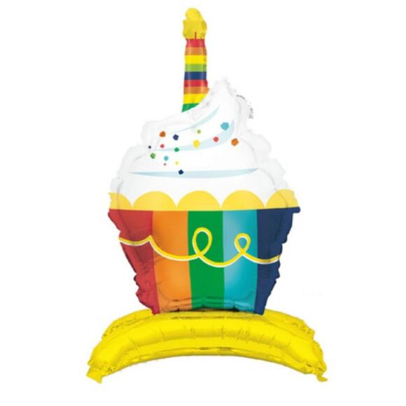 321 Party! Rainbow Cupcake Giant Standing Air Filled Foil Balloon 28.5" - 2 PK - Picture 1 of 3